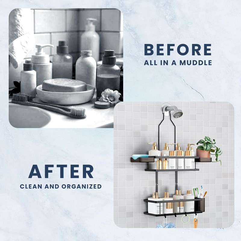 Sben Hanging Rustproof Shower Caddy with Soap Dishes and Toothbrush