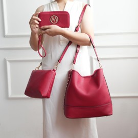 MKF Collection 3Pcs Hobo bag, Crossbody Bag & Wristlet Wallet, Vegan Leather Handbag Purse Set by Mia K