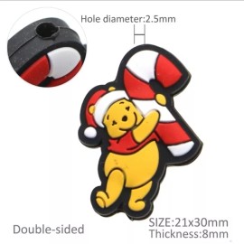 Crafty Mama Wholesale 1 pc. Pooh Candy Cane Christmas Silicone Focal Bead, Beadable accessories