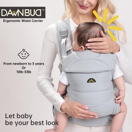 Dawnbud Baby Carrier for Newborns to Toddlers, Adjustable, Ultra-Soft and Weightless, Ergonomic Baby Carrier with Head Support, Baby Travel Gear, Baby Essentials (Blue)