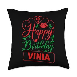 Great Christmas Style Outfit Happy Birthday Vinia Happy Birthday Cute Christmas Vinia Throw Pillow, 18x18, Multicolor