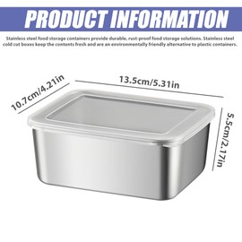 WANDGU Pack of 6 Stainless Steel Food Storage Containers: 13 x 10 x 5 cm Stainless Steel Food Storage Boxes, Food Storage Containers with Lid, Stainless Steel Fridge Organiser, Meal Prep Boxes,