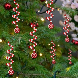 Jansun Candy Christmas Ornaments, 12 Pcs Curly Candy Cane Shape Christmas Tree Decorations Red and White Decorations for Home, Wreath, Vase, Crafts and Xmas Tree