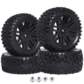 HobbyPark Front & Rear Wheels and Tires 12mm Hex Hub with Foam for Redcat Shockwave, Tornado Epx,S30 1/10 Off Road Buggy (Pack of 4)
