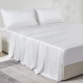 JELLYMONI King Sheet Set, Luxury Rayon Derived from Bamboo, Cooling Bed Sheet Set - Ultra Soft, Breathable, Eco-Friendly, Hypoallergenic - 4 Piece Sheets & Pillowcases, White