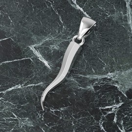 US Jewels Men's 925 Sterling Silver 28mm Octagon Italian Horn 4mm Curb Chain Necklace, 22in