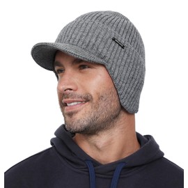 Wmcaps Winter Hat with Ear Muffs, Knitted Hat for Men, Thick Warm Lining, Wind and Cold-Resistant, Ski Ear Protection, Gifts for Men, Women, Girlfriends, gray