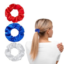 Patriotic Stain Hair Scrunchies for Hair,3Pcs Silk Red White and Blue Scrunchies Independence Day Patriotic Hair Ties Elastic Hair Bands Ponytail Holders 4th of July Hair Accessories for Women Girls