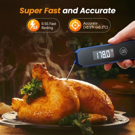 Meat Thermometer Digital, 0.5 Sec Instant Read Thermometer with High Accuracy(±0.5°F), 180°Rotating Display for Turkey Beef Lamb, Food Thermometer for Roast, Oven, Grill, BBQ, Smoker (Blue)