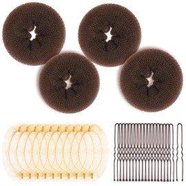 Teenitor Hair Bun Maker Kit, 4pcs Medium Size Donut Bun Maker, 10pcs 50cm Invisible Hair Nets, 10pcs 6cm Hair Bobby Pins (Light Brown)