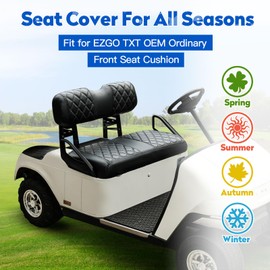 NOKINS Golf Cart Diamond Seat Covers Kit, Fit for EZGO TXT 1994-2013/EZGO RXV OEM Standard Front Seat Cushion, No Nails Required & Easy to Clean, Breathable Vinyl Seat Covers (Black&Black Stitching)