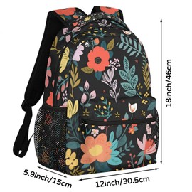 VQUVQV Flower Travel Backpack for Women Men, Water Resistant Laptop Bookbag College School Bag, Large Capacity Floral Print Daypack Schoolbag
