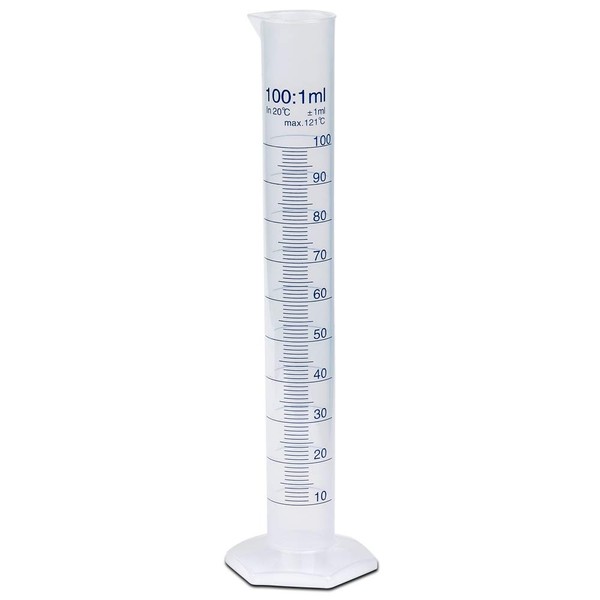 Karter Scientific 100ml Plastic Graduated Cylinder, Printed Graduations, Single Metric