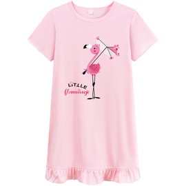DHASIUE Little Girls Princess Nightgrown Toddler Summer Pyjamas Kids Short Sleeve Pyjamas Dresses 3-10 Years, Flamingos