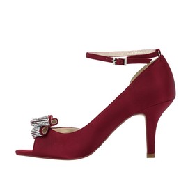 ERIJUNOR E1599 Women Comfortable Middle Heel Peep Toe Bows Rhinestones Satin Wedding Evening Party Shoes Burgundy US 8