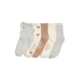 Vertbaudet Pack of 5 Baby Socks Bear, white, 23 - 26