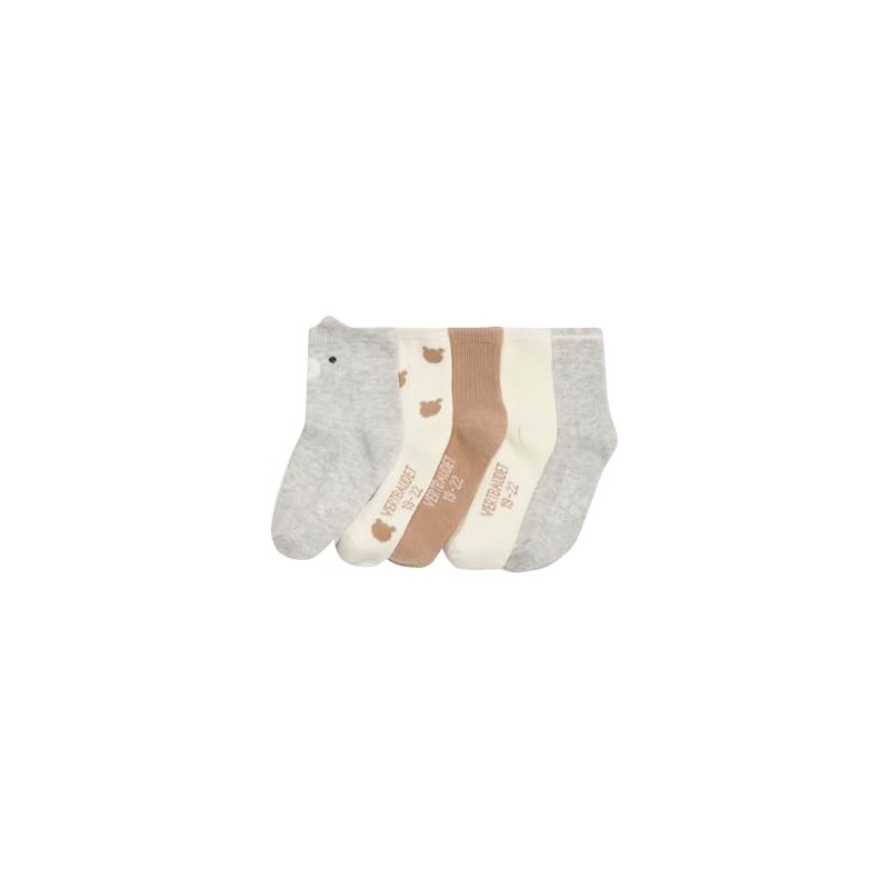 Vertbaudet Pack of 5 Baby Socks Bear, white, 23 -