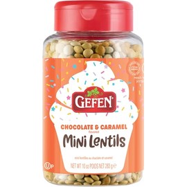 Gefen Chocolate Caramel Candy Coated Chocolate Lentils, 10oz | Mini Chocolate Lentils for Baking and Decorating | Corn Free | Dairy Free | Kosher (including Passover)