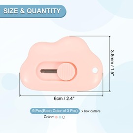 PATIKIL Box Cutters, 9 Pcs Retractable Letter Opener Cloud Shaped Small Package Opener Envelope Slitter for DIY Envelope Mail Opening Paper Cutting, Pink/Blue/White (2.4x1.5Inch)