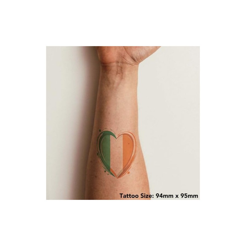 'Irish Flag Heart' Temporary Tattoo - Water Resistant, Skin-Safe, Non-Toxic