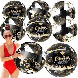 Vertintong 8pcs Graduation Beach Balls Inflatable Glitter Beach Balls 10''Congrats Grad Sign Graduation Party Favors for Senior Teen Class of 2025 College Graduation Pool Party Supplies