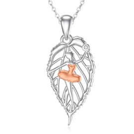 MONGAS Leaf Necklace Sterling Silver Leaf Dancer Pendant Necklace Leaf Jewelry for Women, No Gemstone