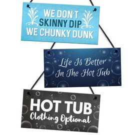 Red Ocean Funny Hot Tub Signs And Plaques Hot Tub Accessories We Dont Skinny Dip We Chunky Dunk Novelty Garden Sign Shed Summerhouse Plaque Hanging Wall Door Sign