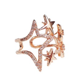 Aimimier Cubic Zirconia Star Ring Sparkling Hollow Crystal Star Index Joint Knuckle Ring Wedding Jewelry for Women(Rose gold)