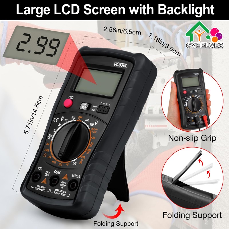 Digital Multimeter Pocket, Multifunction Battery Tester with Backlight Test Wire,