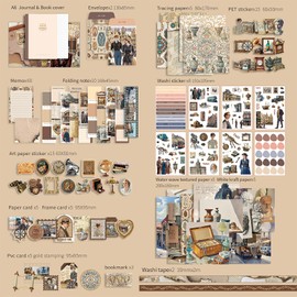 Scrapbooking Supplies Kit, Museum Aesthetic Vintage Scrapbook Kit for Bullet Junk Journal A6 Grid Notebook Stationary Journaling Supplies DIY Craft Birthday Holiday Gifts for Women Kid Teen Girl