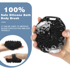 Silicone Body Scrubber, 2 PCS Exfoliating Body Scrubber, Silicone Loofah Bath Brush with Hand Strap, No-Slip Handheld Body Wash Brush Body Scrubbers Shower Cleaning for All Skin Types (Black & Grey)
