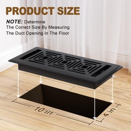 Floor Register 4x10, Floor Vent Covers Heavy Duty Steel Walkable Floor Vents, Adjustable Decor Grates for Home Floor Sidewall Office or Ceiling Vent, Vent Covers for Home Floor, Black