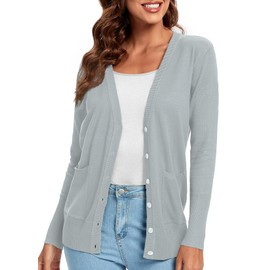 Urban CoCo Women's Long Sleeve Button Down Basic Cardigan Sweater (XL, Light Gray)