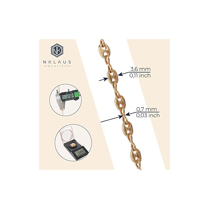 NKlaus Coffee Bean Necklace 925 Silver 3.6 mm Wide Elegant