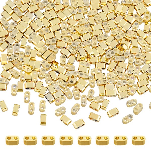 DICOSMETIC Pack of 300 24K Gold-Plated 2 Hole Beads Rectangle