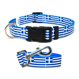 Dog Collar and Leash Set | Greece Flag | Great for National Holidays, Special Events, Festivals, Independence Days, Sporting Events | XSmall Small Medium Large XLarge