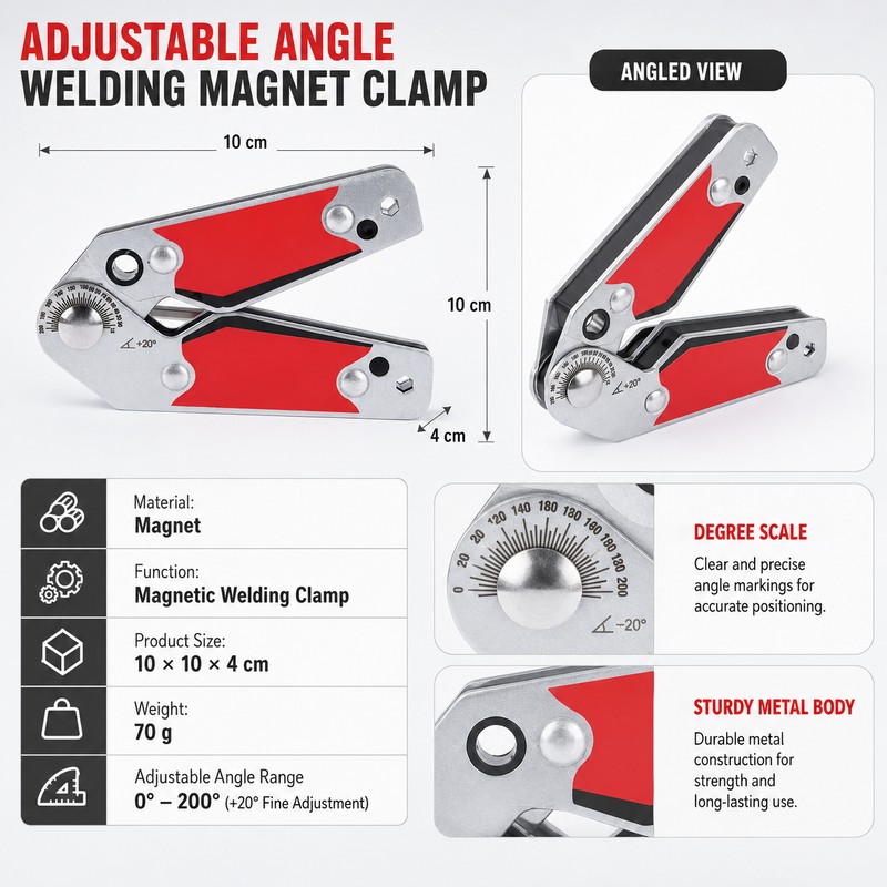 Adjustable Welding Magnet for Steel Fabrication – 20°–200° Magnetic Angle