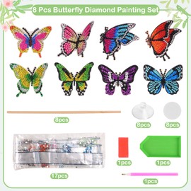 Zidoley 16 Pieces Diamond Painting Children Adults, 8 Pieces Butterfly & 8 Pieces Flower Diamond Painting Kit, Craft Set Children's Accessories, Gardens & Flowers Decoration, Creative Gifts for Girls
