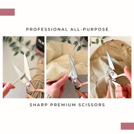 BOCHIKNOT Fabric Scissors Professional 8" - Sharp Scissors Rose Gold - Tailor Scissors - Rose Gold Scissors for Office - Ribbon Cutting Scissors Shears - Aesthetic Scissors for Arts, Craft, & Sewing