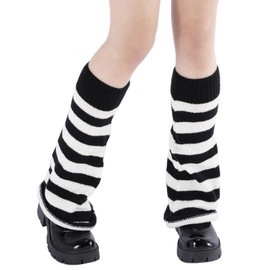 Kawaii Y2K Leg Warmers - Cute Core Gyaru & Goth Lolita Accessories - Black & White Stripes - One Size