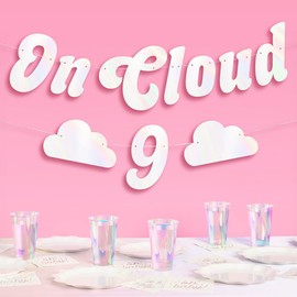 Xo, Fetti On Cloud Nine Banner - Blanco, 5 pies | Decoraciones de despedida de soltera, suministros para fiesta de novia para ser, bonita decoración de baby shower, despedida de soltera, telón de