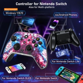 Switch Controllers for Nitendo Switch/Lite/OLED, 1200mAh Wireless Switch Pro Controller, 10 Colors Light & Cool Nebula Design, Switch Turbo controller with Vibration/Motion Control/Turbo/Gyro/Wake up