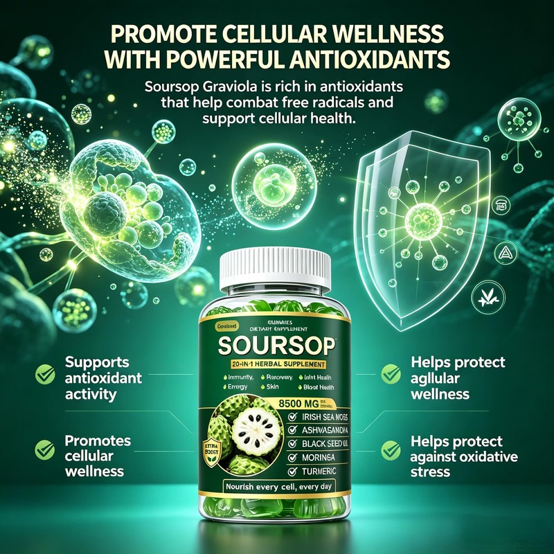 Govixed Soursop Gummies, 8500mg 20-in-1 Herbal Extracts for Overall Health-Enhancing,
