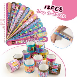 VAMWOGO Donut Party Favors 122Pcs Doughnut Themed Birthday Decorations Sweet Dessert Supplies Include Keychains Bracelets Treat Candy Goodie Bags Stuff DIY Stickers Toy Gifts Set for Pinata Filler