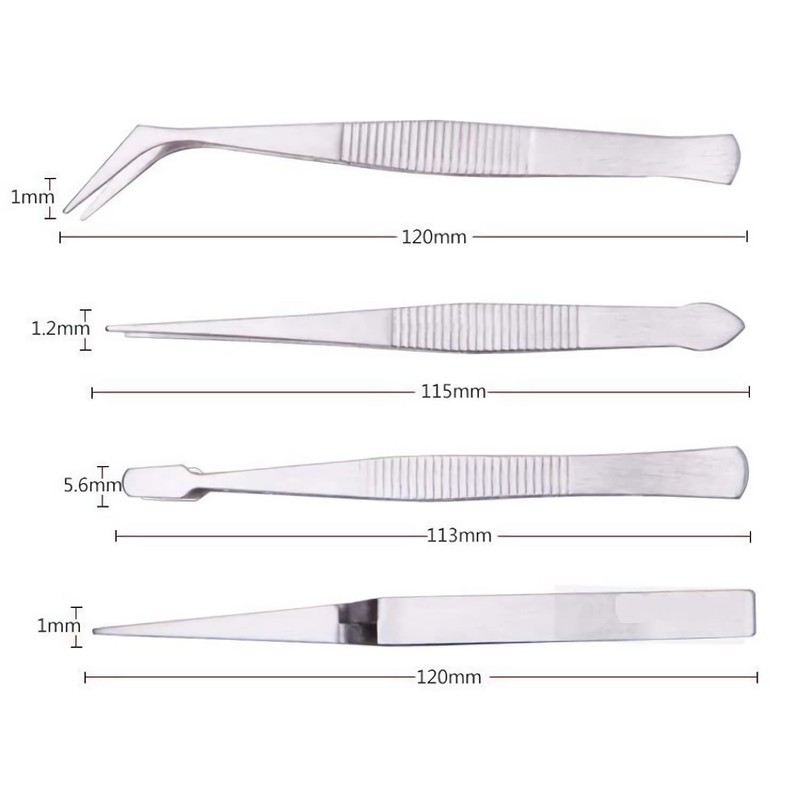 4-Piece Tweezers Set - Professional Stainless Steel Self Locking Hobby