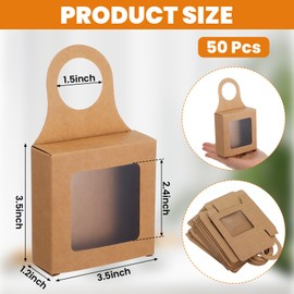 50 Pieces Kraft Paper Wine Bottle Box with Window Hanging Foldable Wine Boxes Gift Boxes Empty Wine Bottles for Decor Bottle Hanger Favor Box for holding Candy Truffles Chocolate Cookies (Kraft)