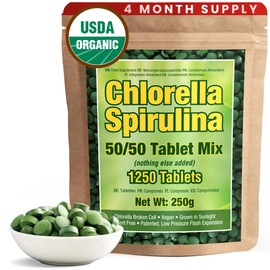 Good Natured Premium Spirulina and Chlorella Capsules 1,250 Tablets, Non-GMO, Vegan Organic Chlorella Tablets, Sunlight Grown, Cracked Cell Wall, High Protein, Heavy Metal Detox