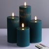 Girimax Teal Flat Top Ribbed Flameless Pillar Candles with Remote,