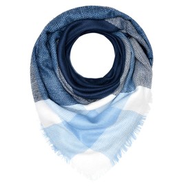 Autiga Large Women's Knitted Scarf Checked XXL Wool Scarf Oversized Winter Scarf Blanket Scarf Square, blue