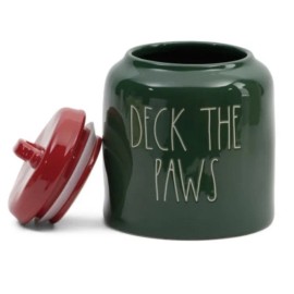 RAE DUNN "Deck The Paws" Christmas Pet Treat Jar Canister 8" X 6" NEW ORIG BOX